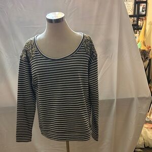 Boston Proper Striped Top with Gold Accents